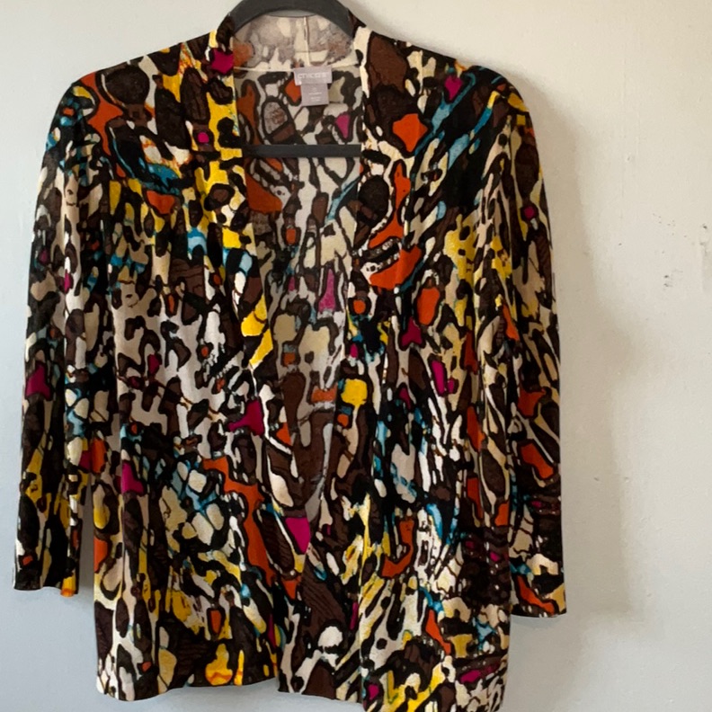 Chico’s Colorful Abstract Print Cardigan